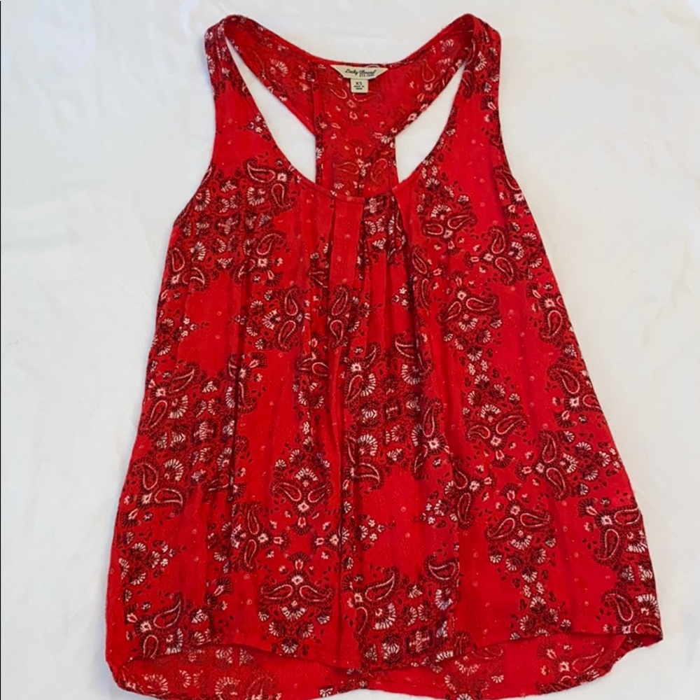 Red Lucky Brand tank with criss-cross straps